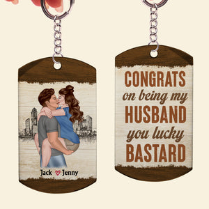 You Lucky Bastard Personalized Stainless Steel Keychain Gift For Husband - Keychains - GoDuckee