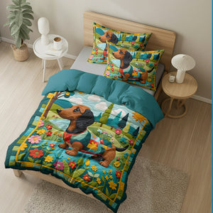 Dachshund Dogs In Floral Garden Quilt Bed Set Gift For Dog Lovers 04HULU200125 - Blanket - GoDuckee