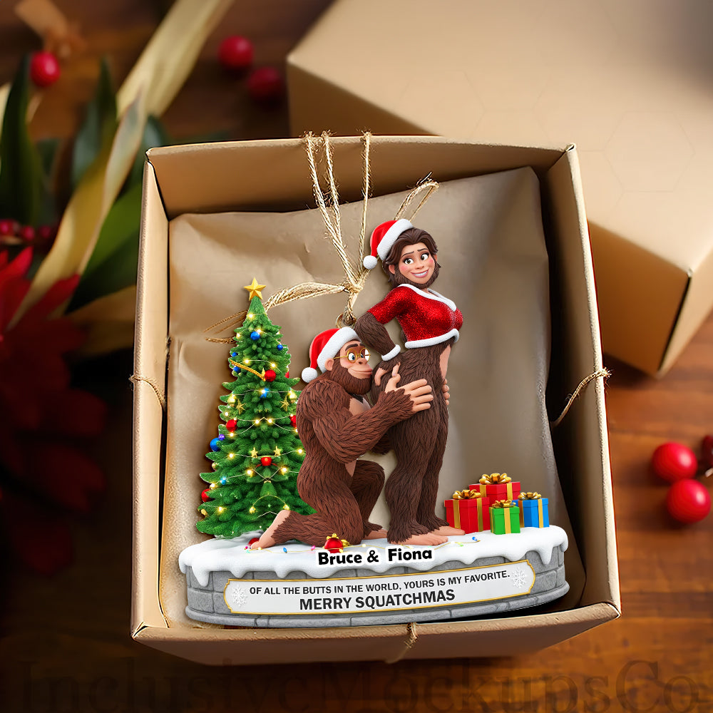 Playful Bigfoot Couple Ornament - Personalized Christmas Gift For Couples 01OHLU160925 - Ornament - GoDuckee