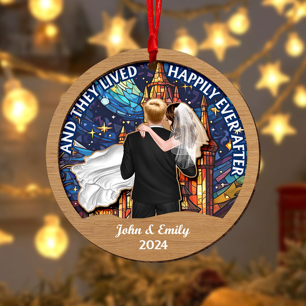 And They Lived Happily Ever After, Couple Gift, Personalized Ornament, Couple Suncatcher Ornament - Ornament - GoDuckee