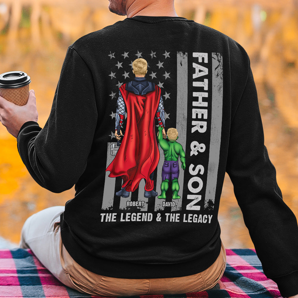 GoDuckee Dad and Son - The Legend & The Legacy, Personalized Shirts, Father's Day Gifts for Baseball Dad