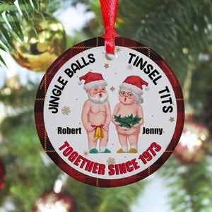 Jingle Balls-Personalized Ornament - Ceramic Circle Ornament- Gift For Him/ Gift For Her- Christmas Gift- Old Couple Ornament - Ornament - GoDuckee