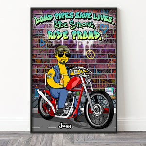 Loud Pipes Save Lives, Gift For Bikers, Personalized Poster, Cartoon Biker Man Canvas Print 01TOHN271223TM - Poster & Canvas - GoDuckee