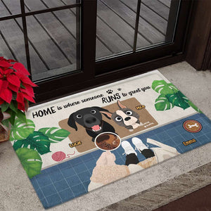 Home Is Where Someone Runs To Greet You, Gift For Dog Lover, Personalized Doormat, Dog Lover Doormat - Doormat - GoDuckee