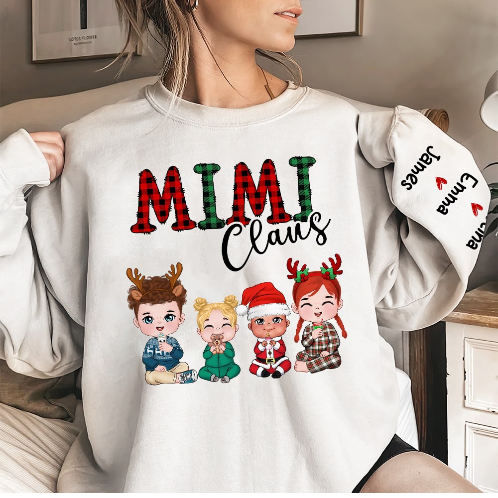 Mimi Claus, Personalized Family Shirt, Cute Grandkids, Christmas Gift For Grandma, Grandma Shirt - AOP Products - GoDuckee
