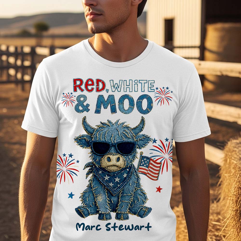 Highland Cow Freedom Shirt - Personalized Gifts For 4th Of July 04NADT190625 - AOP Products - GoDuckee