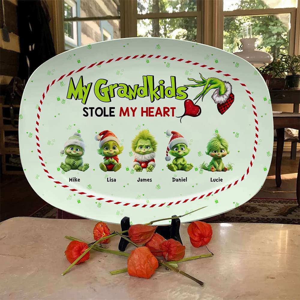 My Grandkids Stole My Heart, Gift For Family, Personalized Resin Plate, Green Kids Plate, Christmas Gift 04HTHN260923 - Resin Plate - GoDuckee