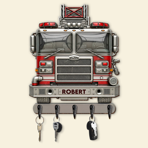 Firetruck Wood Key Hanger - Personalized Gift For Firefighter 04NAPU090725 - Wood Sign - GoDuckee