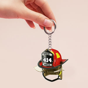 Gift For Firefighter, Personalized Keychain, Custom Color Firefighter Hat Keychain - Keychains - GoDuckee