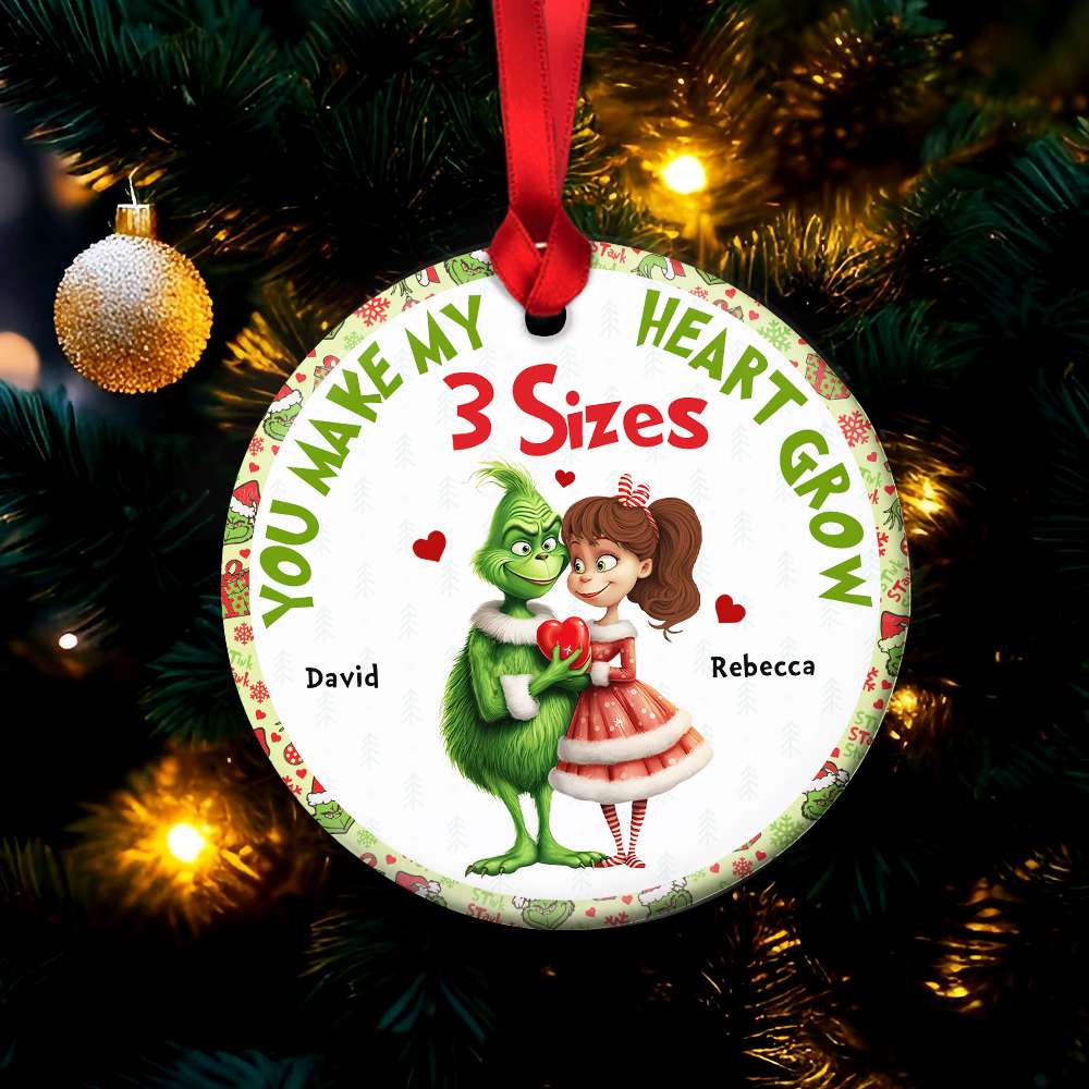 You Make My Heart Grow, Couple Gift, Personalized Ceramic Ornament, Green Monster Couple, Christmas Gift 03NAHN290923 - Ornament - GoDuckee