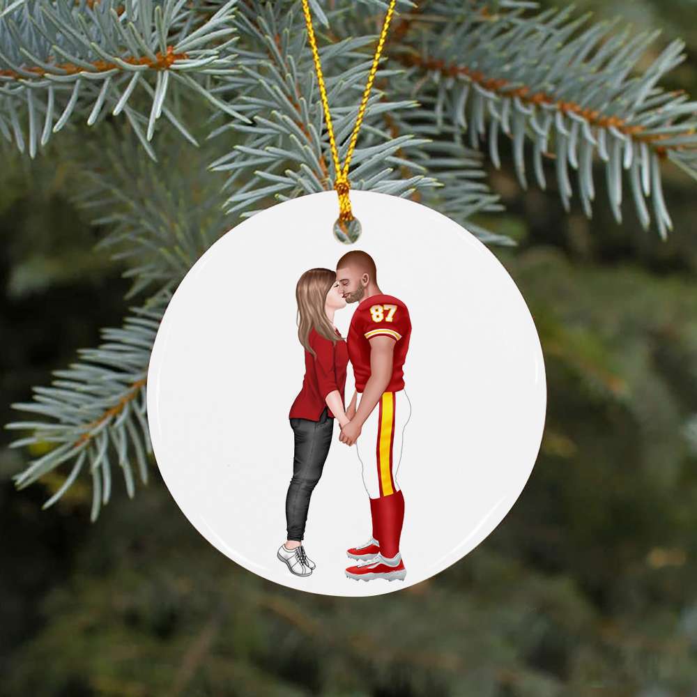 Football Couple 05acqn301023 Ceramic Circle Ornament - Ornament - GoDuckee