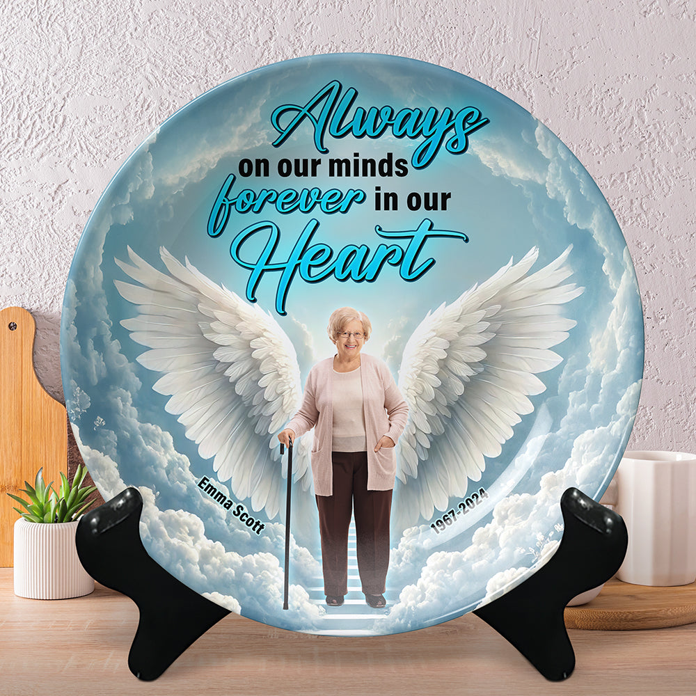 Personalized Gifts For Heaven Round Plate Always On Our Minds Forever In Our Hearts 05XQQN100325 - Ceramic Round Plate - GoDuckee