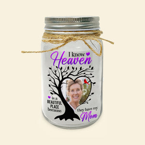 Custom Photo Memorial Gifts For Family Mason Jar Light 04kaqn030125 Heaven Is A Beautiful Place Because They Have My Parents - Drink Jar - GoDuckee