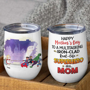Multitasking Iron-Clad, Super Mom, Personalized Tumbler, Mother's Day Gift - Wine Tumbler - GoDuckee