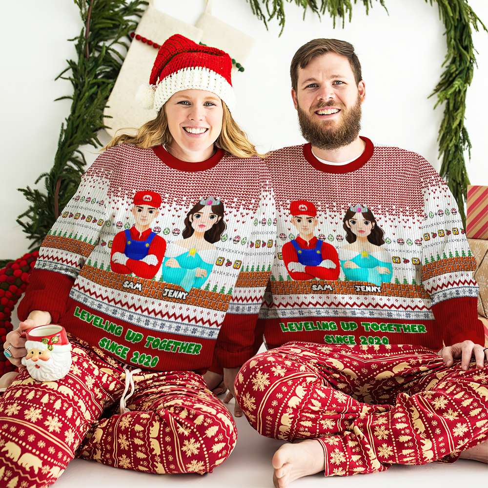 Personalized Gifts For Couple Christmas Ugly Sweater 01KAMH181024PA