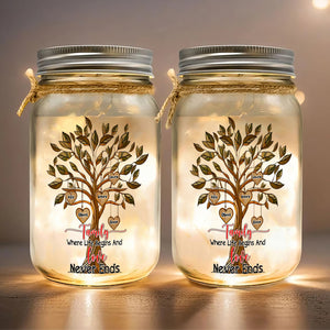 Personalized Gifts For Family Mason Jar Light, Where Life Begins And Love Never Ends 05TGLU111024 - Drink Jar - GoDuckee