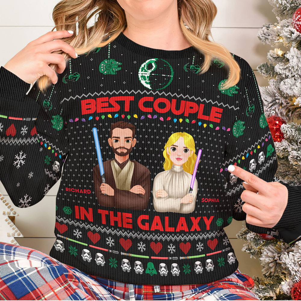 Personalized Gifts For Couple Ugly Sweater, Best Couple In The Galaxy 02tgqn161024hg - Ugly Christmas Sweater - GoDuckee