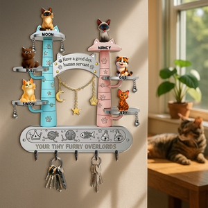 Tiny Fluffy Cat Wood Key Hanger - Personalized Gift For Cat Lovers 01TGLU290725 - Wood Sign - GoDuckee