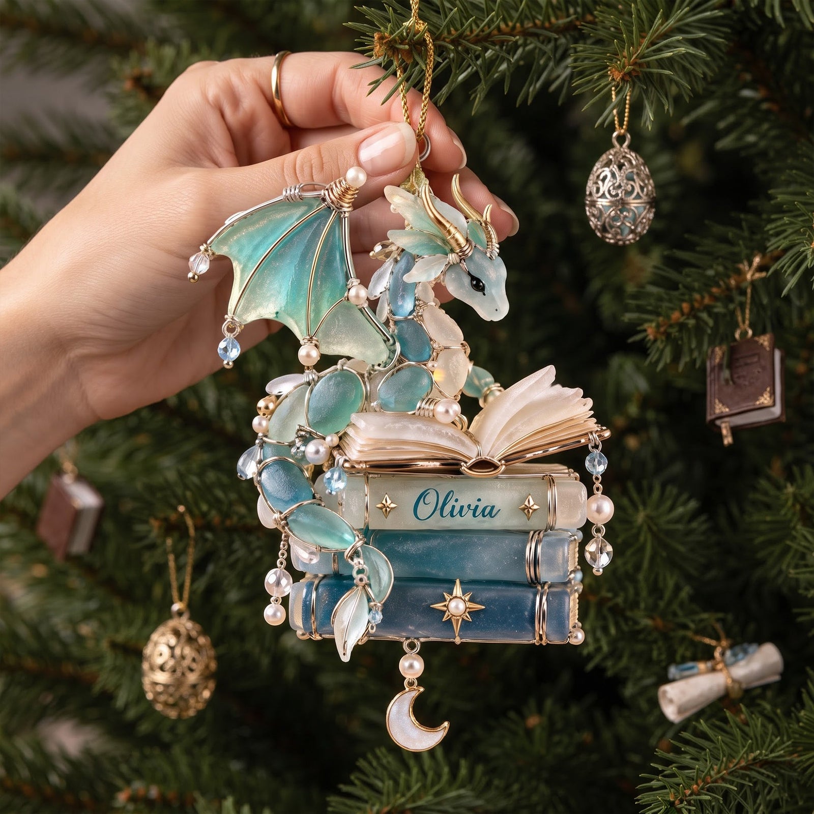 Book Dragon Sea Glass Acrylic Ornament - Personalized Gifts For Book Lovers 01qhlu250926 - Ornament - GoDuckee