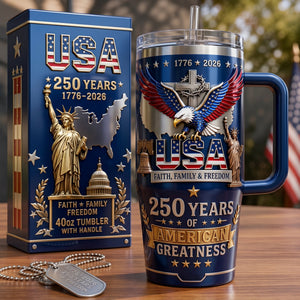 Faith Family & Freedom 40oz Tumbler With Handle - Personalized Gifts For Patriots 01qhlu280526