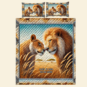 Personalized Gifts For Couple Quilt Bed Set, Romantic Lion Couple King & Queen 01QHMH251224 - Blanket - GoDuckee