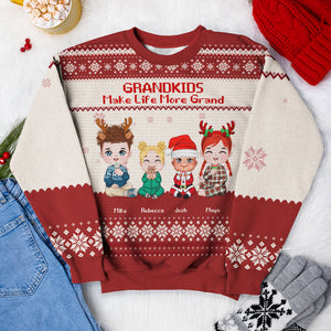 Grandkids Make Life More Grand, Knitted Ugly Sweater, Gift For Grandparents (UP TO 4 KIDS) - AOP Products - GoDuckee