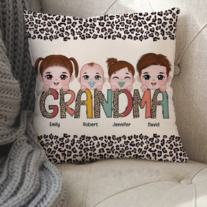 Grandma's Little Kids Personalized Square Pillow With Leopard Pattern, Gift For Grandma - Pillow - GoDuckee