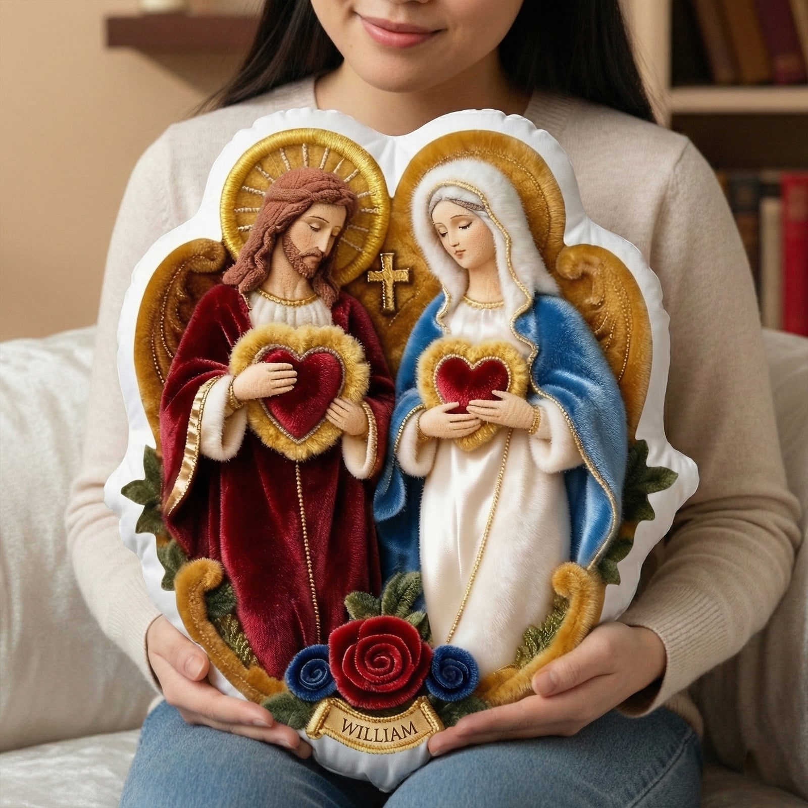 Sacred Hearts Christian Pillow - Personalized Gifts For Christian Family 02TGLU191225 - Pillow - GoDuckee