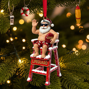 Caricature Beach Santa Lifeguard Ornament - Personalized Christmas Gifts For Beach Lifeguard 04OHLU210825 - Ornament - GoDuckee