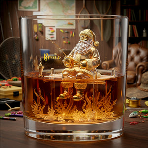 Santa’s Fishing Time Drinking Glass - Personalized Gift For Fishing Lovers 01PALU211025 - Whiskey Glass - GoDuckee