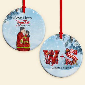 Personalized Gifts For Couple Ceramic Ornament Firefighter Couple 03OHMH171024TM - Ornament - GoDuckee