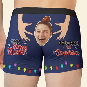 This Sexy Bum Belong To, Funny Custom Face Men Boxer Briefs, Naughty Gift For Him - Boxer Briefs - GoDuckee