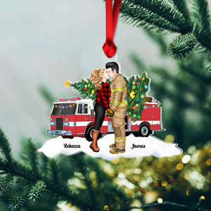 Gift For Firefighter Couple, Couple Gifts, Personalized Acrylic Ornament, Kissing Couple Ornament, Christmas Gift - Ornament - GoDuckee