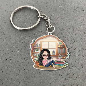 Gift For Book Lovers, Personalized Keychain, Girl Reading Book, Custom Title Book Keychain - Keychains - GoDuckee
