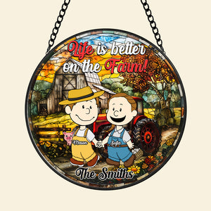 Personalized Gifts For Farmer Couple Stained Glass Window Hanging Ornament 02KAMH140125HG - Ornament - GoDuckee