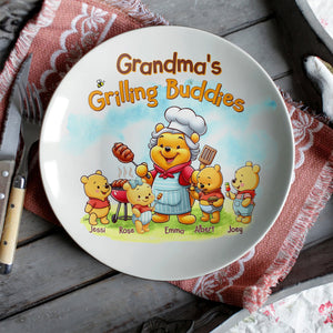 Personalized Gifts For Grandma Round Plate Grilling Buddies 02OHLU140325 - Ceramic Round Plate - GoDuckee