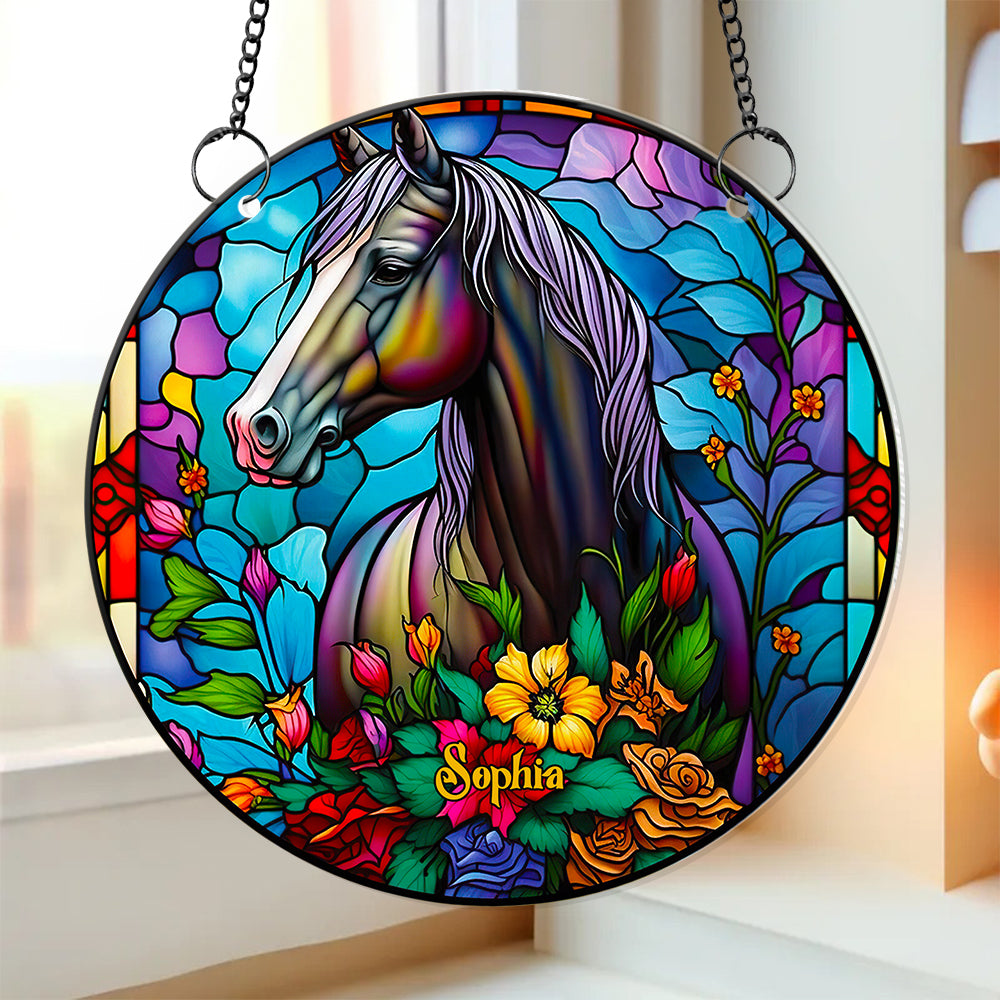 Horse With Flowers Suncatcher - Personalized Gifts For Horse Lover 04ACDT280824 - Ornament - GoDuckee