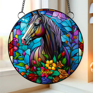Horse With Flowers Suncatcher - Personalized Gifts For Horse Lover 04ACDT280824 - Ornament - GoDuckee