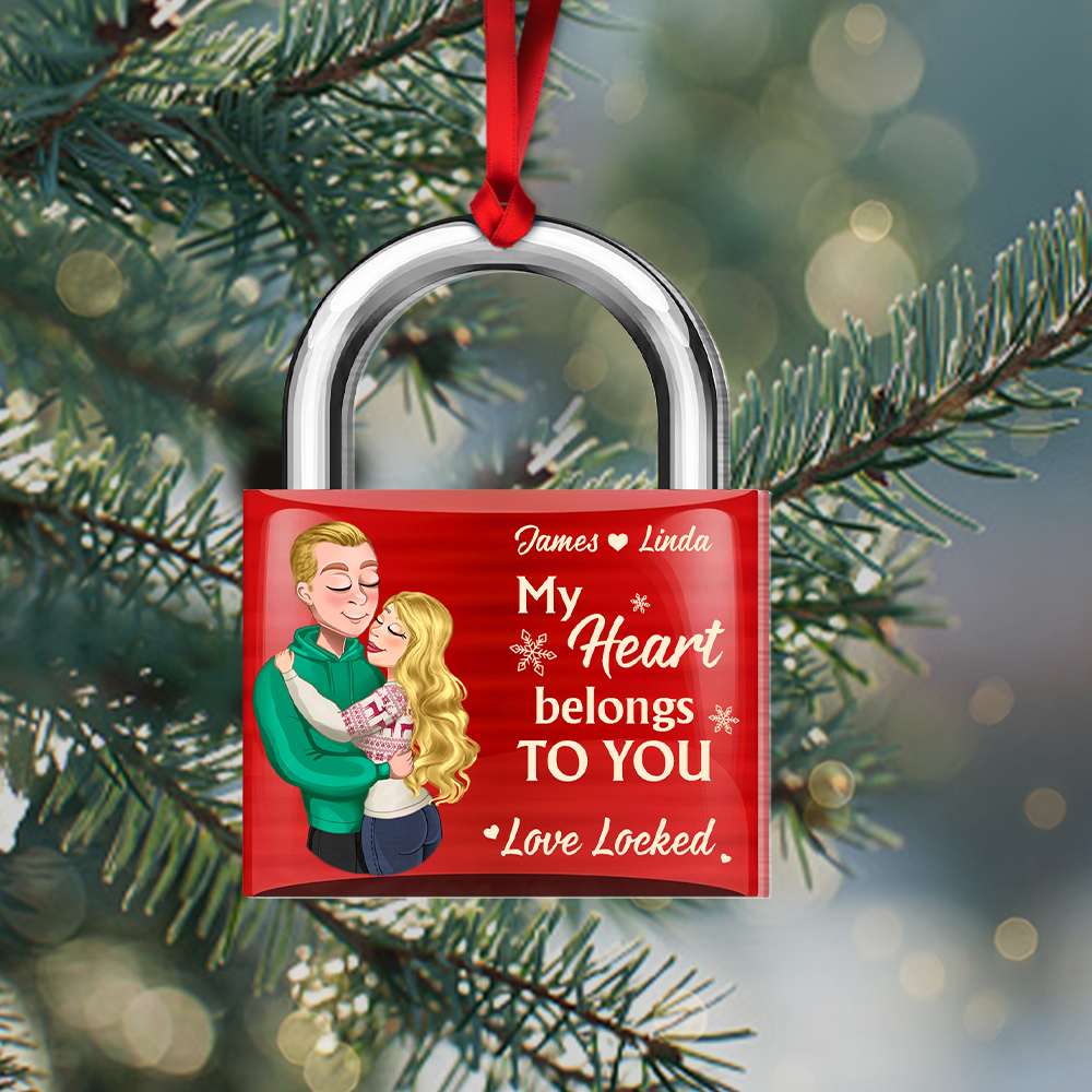 My Heart Belongs To You, Couple Gift, Personalized Acrylic Ornament, Locked Couple Ornament, Christmas Gift - Ornament - GoDuckee