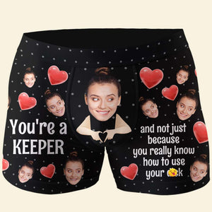 You're A Keeper, Personalized Photo Men's Boxer, Unique Gifts For Him, Valentine's Day Gifts - Boxer Briefs - GoDuckee