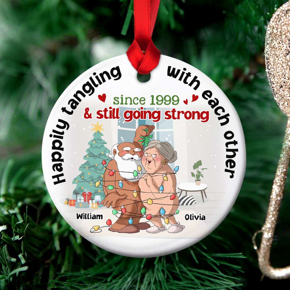 Happily Tangling With Each Other And Still Going Strong, Personalized Ornament For Old Couples, Couple Gift - Ornament - GoDuckee