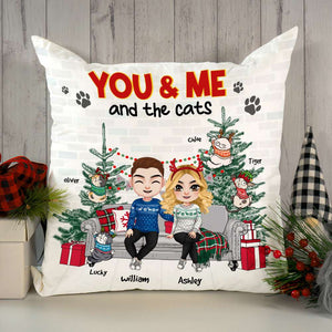 You & Me And The Cats, Couple Gift, Personalized Square Pillow, Cat Lover Pillow, Christmas Gift - Pillow - GoDuckee