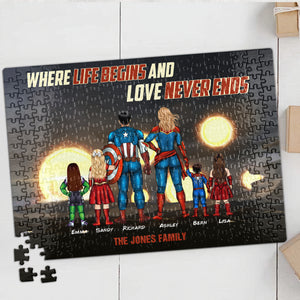 Where Life Begins And Love Never Ends, Family Gift, Personalized Jigsaw Puzzle, Super Family Puzzle, Christmas Gift 01NAHN191023TM - Wood Sign - GoDuckee