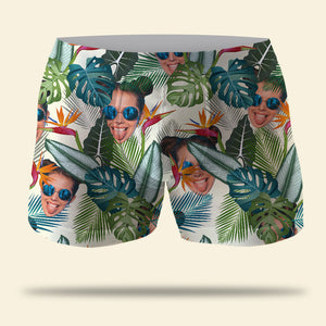 Custom Girlfriend Face, Men Boxer Briefs Tropical Pattern, Funny Anniversary Gift, Birthday Gift For Husband - Boxer Briefs - GoDuckee