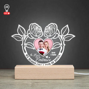 Personalized Gifts For Couple 3D Led Light In Love's Embrace We Bloom Like A Pair Of Roses - Led Night Light - GoDuckee