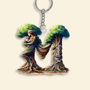 Personalized Gift For Mom Alphabet Keychain, Mom Tree Hugging Kid Custom Initial Letter 01qhmh280225 - Keychains - GoDuckee