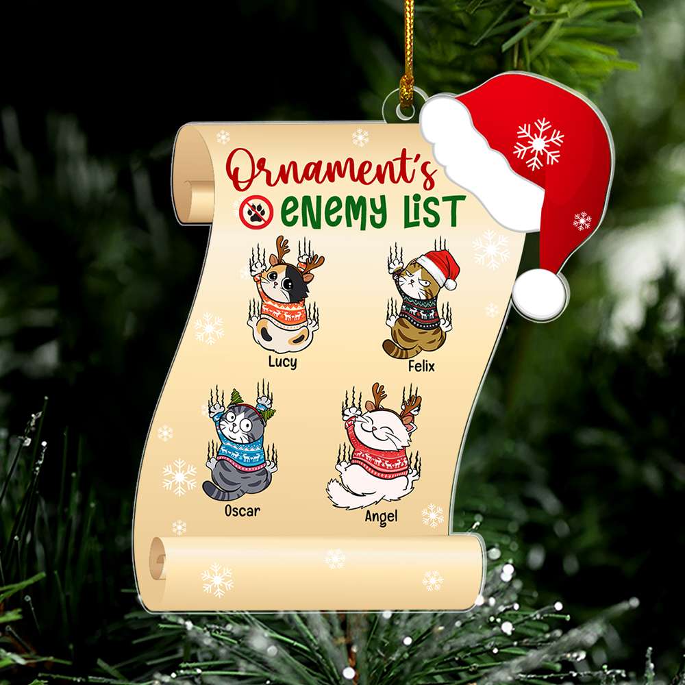 Ornament's Enemy List Personalized Ornament, Naughty Cat Christmas Ornament, Gifts For Cat Lovers - Ornament - GoDuckee