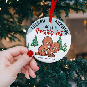 Lifetime Members Of The Naughty List, Couple Gift, Personalized Ceramic Ornament, Funny Couple Cookie Ornament, Christmas Gift - Ornament - GoDuckee