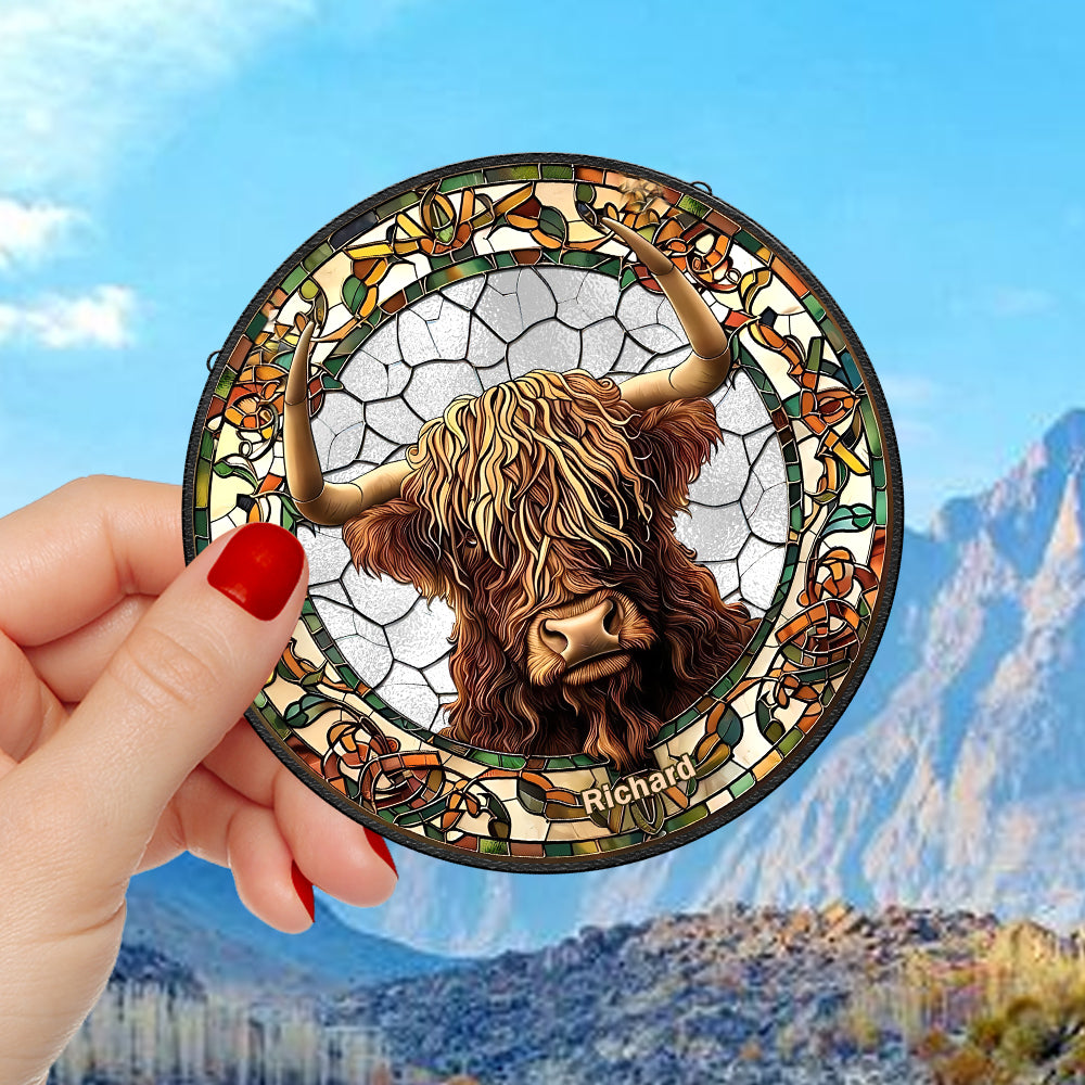 Personalized Highland Cow Stained Glass Ornament 10acqn240824 - Ornament - GoDuckee