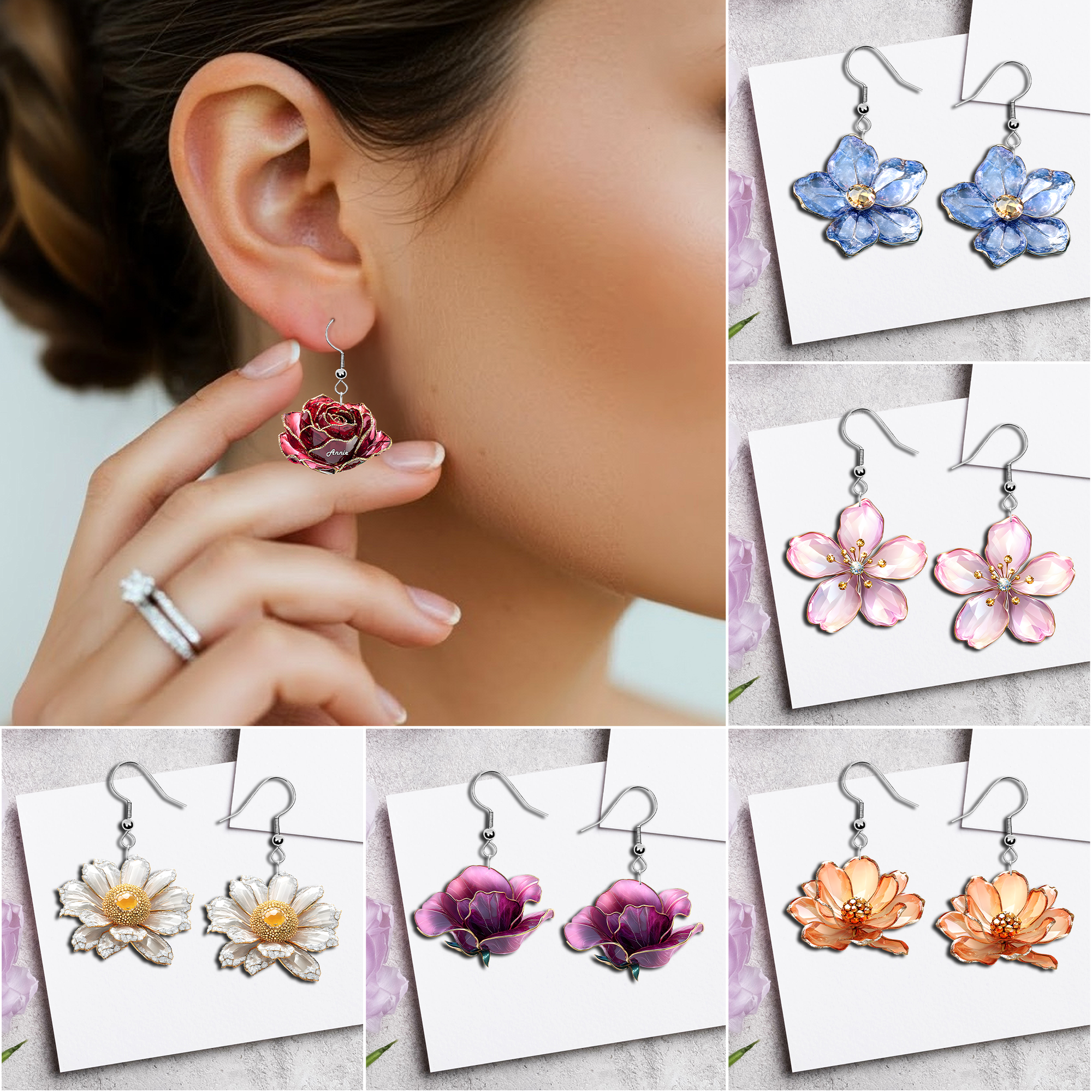 Birth Month Flowers Earrings - Personalized Gift For Flower Lovers 04TGLU130625 - Earrings - GoDuckee